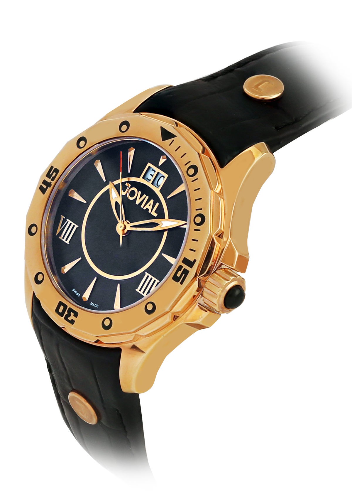 Classic JOVIAL Watch 12037LRLQ13 Ladies Rose Gold (Black) 46mm Genuine Leather