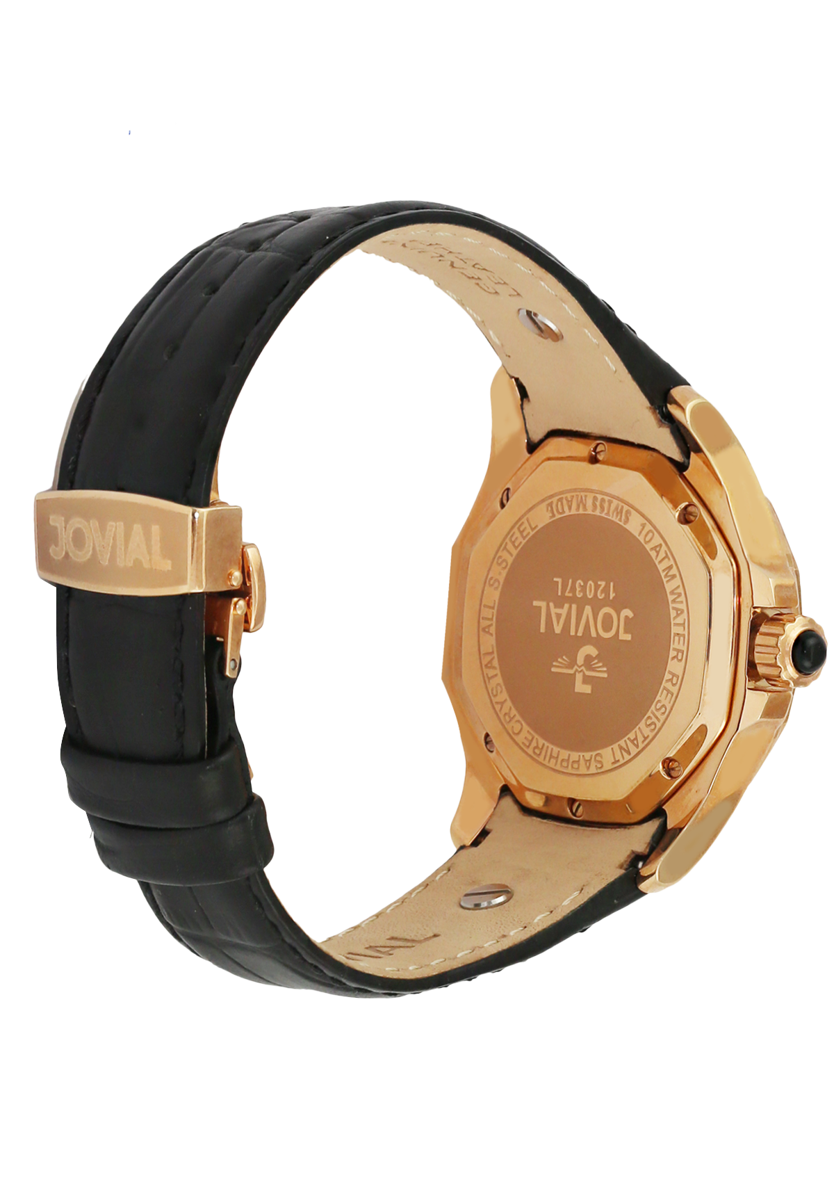 Classic JOVIAL Watch 12037LRLQ13 Ladies Rose Gold (Black) 46mm Genuine Leather