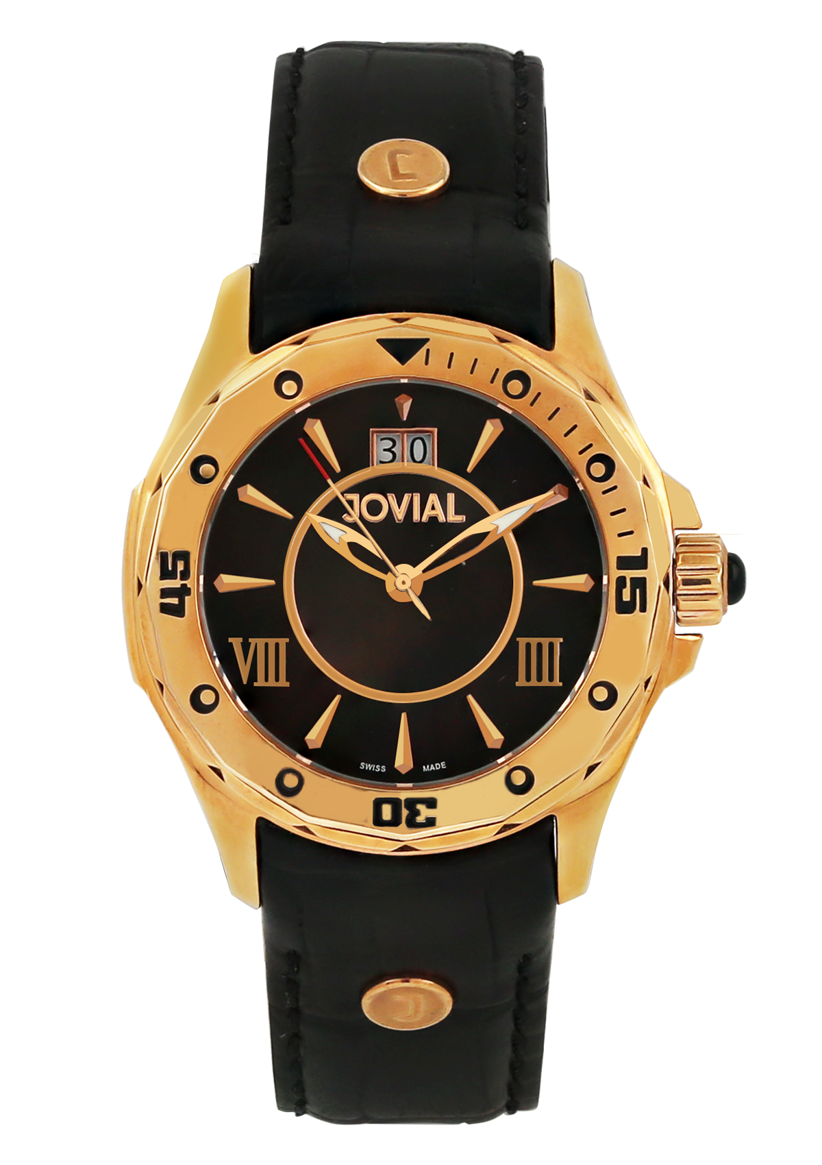 Classic JOVIAL Watch 12037LRLQ13 Ladies Rose Gold (Black) 46mm Genuine Leather
