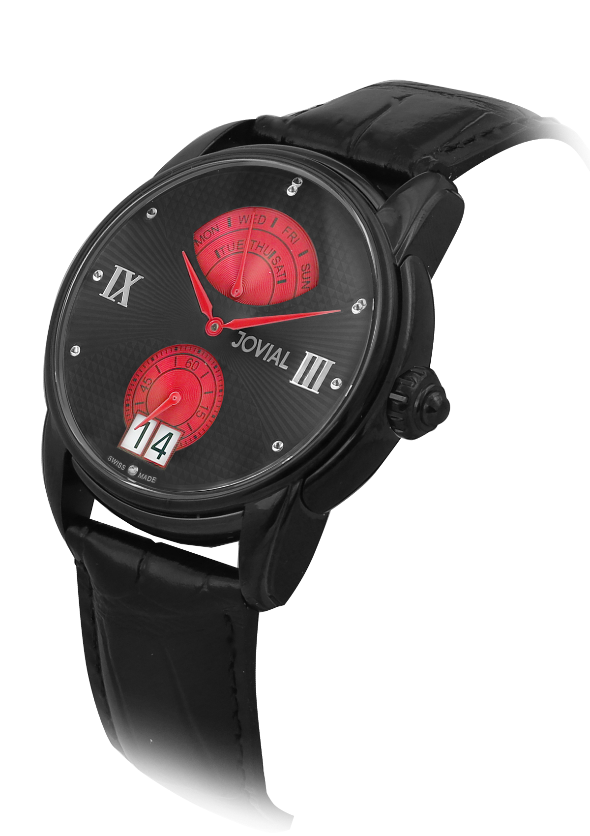 A Classic JOVIAL watch 6606GBLQ 13 Gents Black (Black) 44mm Genuine Leather