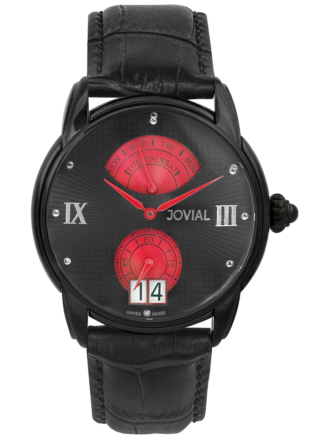 A Classic JOVIAL watch 6606GBLQ 13 Gents Black (Black) 44mm Genuine Leather